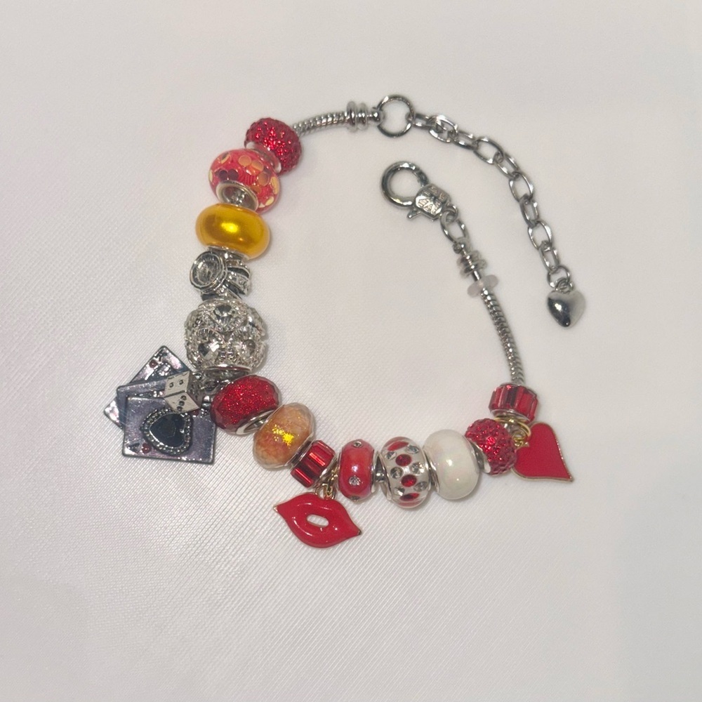 Elegant Red and Silver Ace Charm Bracelet - Picture 6 of 6